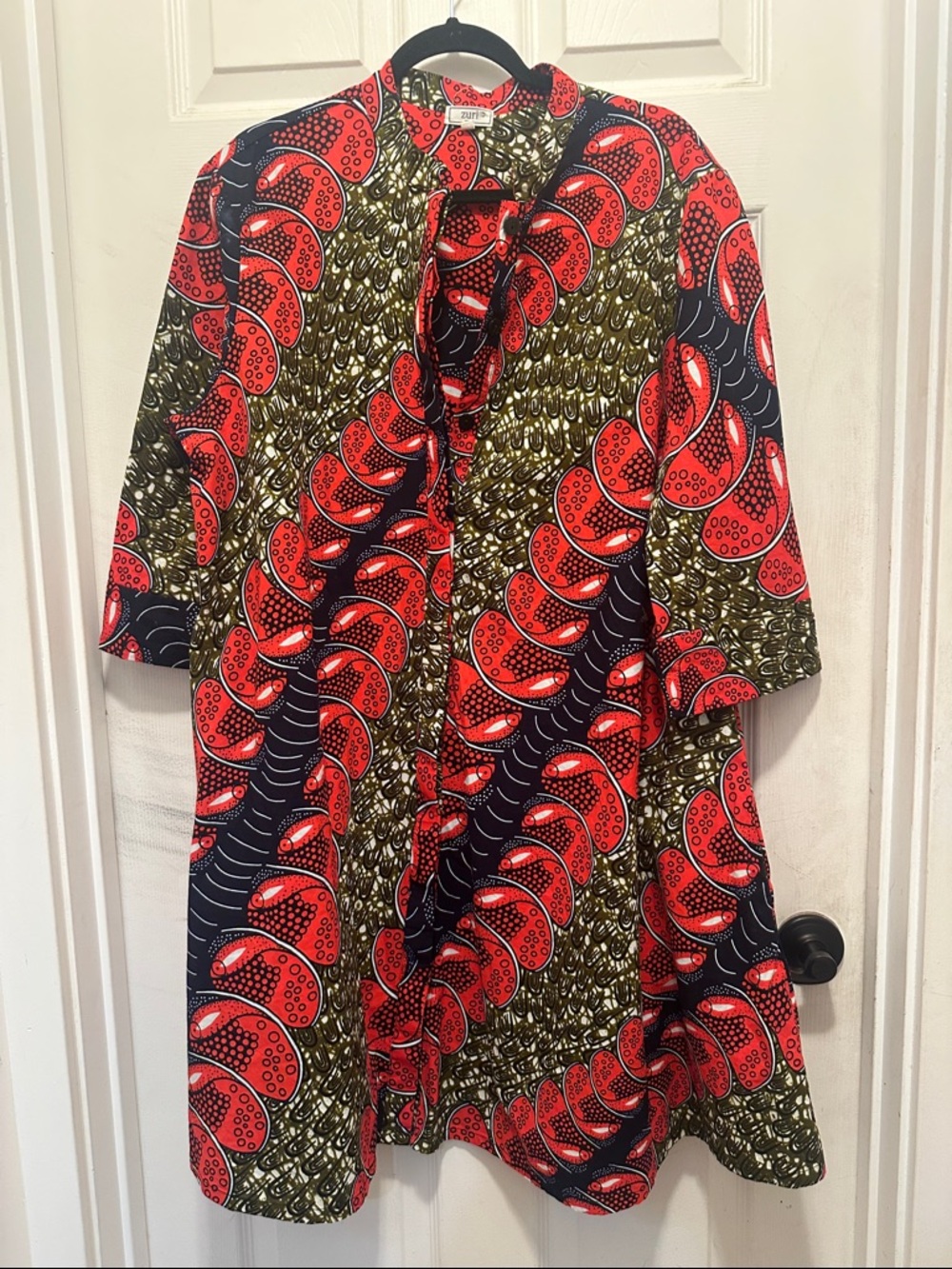 Zuri Red Herring Button-Front African Print Dress.